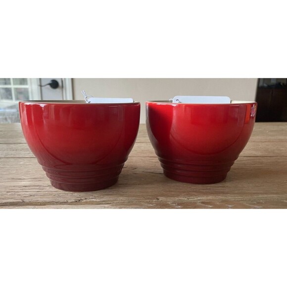 Le Creuset Stoneware Set of 2 Bistro Mug Giant Cappuccino Cup 14 oz Cerise NEW - Picture 3 of 10